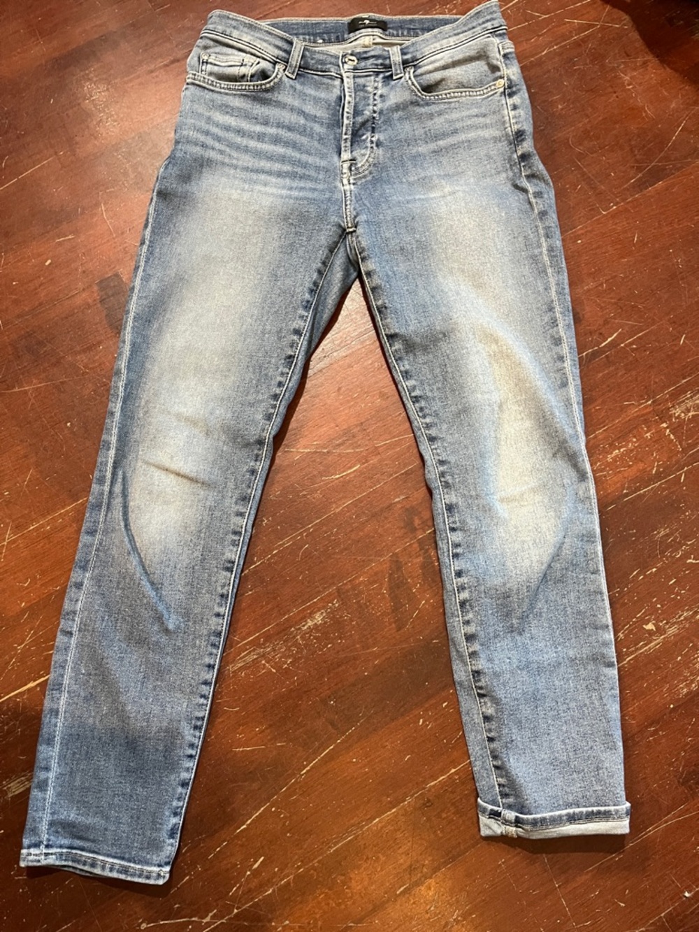 7 For All Mankind Medium Blue Denim Jeans with Branded Button